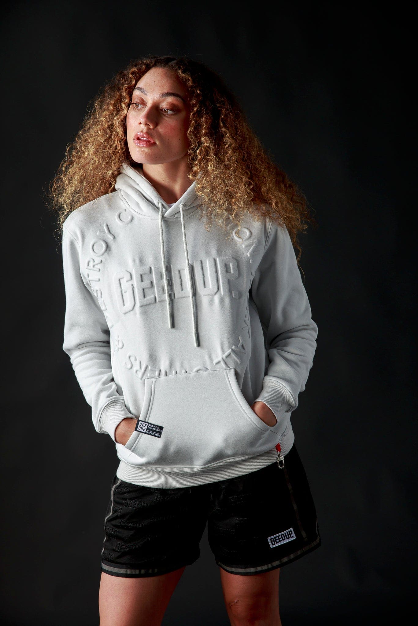 O/S Emblem Emboss Hoodie Ice Grey