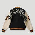 Geedup x Trapstar Letterman Jacket Black/Cream/Orange2