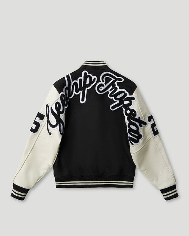 Geedup x Trapstar Letterman Jacket Black/White/Grey COMPLEX EXCLUSIVE