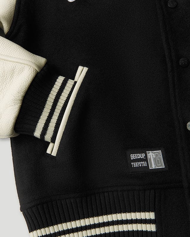 Geedup x Trapstar Letterman Jacket Black/White/Grey COMPLEX EXCLUSIVE