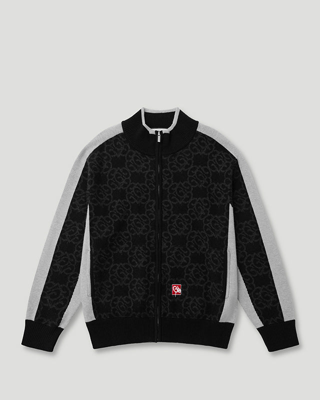 Mono Knitted Jacquard Zip Jacket Black/Grey
