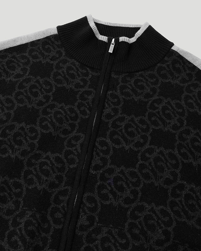 Mono Knitted Jacquard Zip Jacket Black/Grey