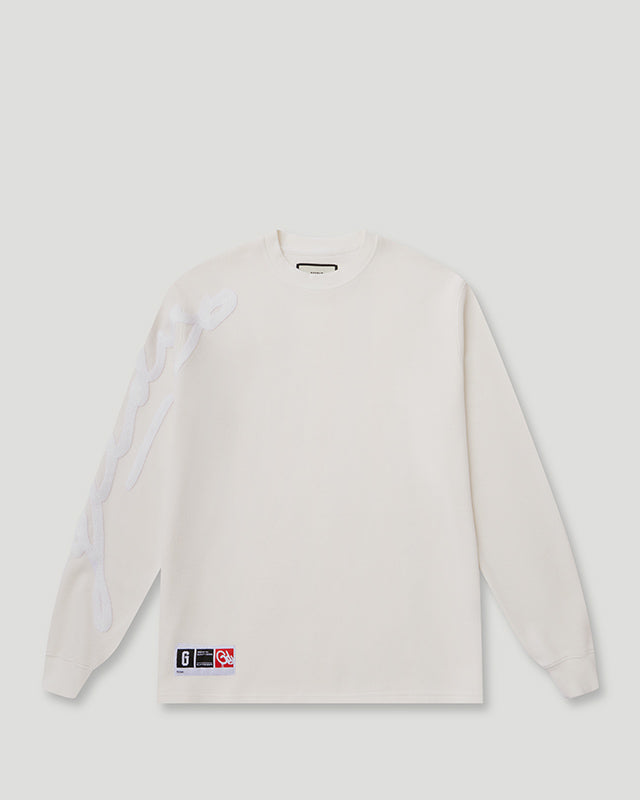 Waffle Signature Long Sleeve Tee – White/White