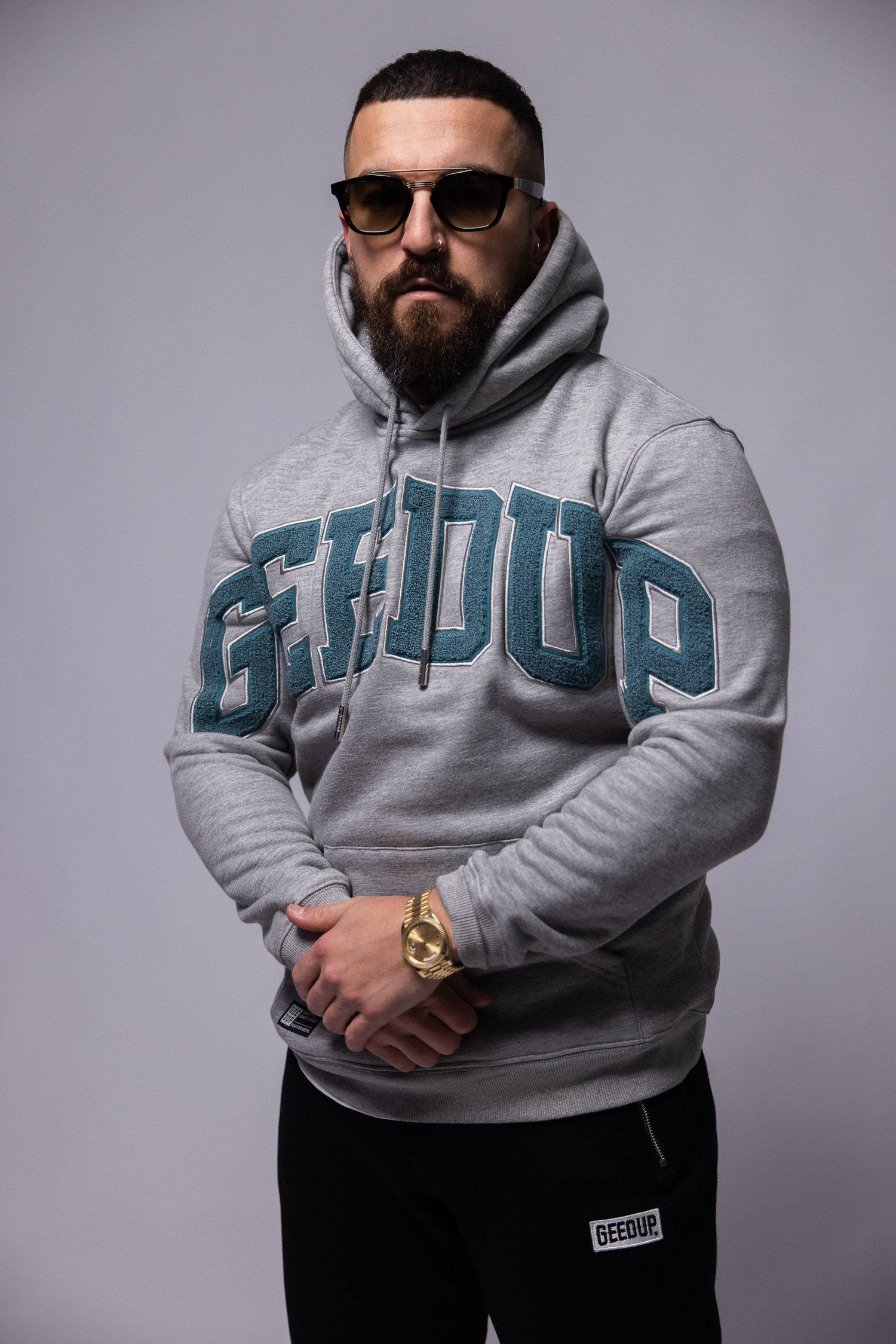 Team Logo Hoody Grey/Aqua Green