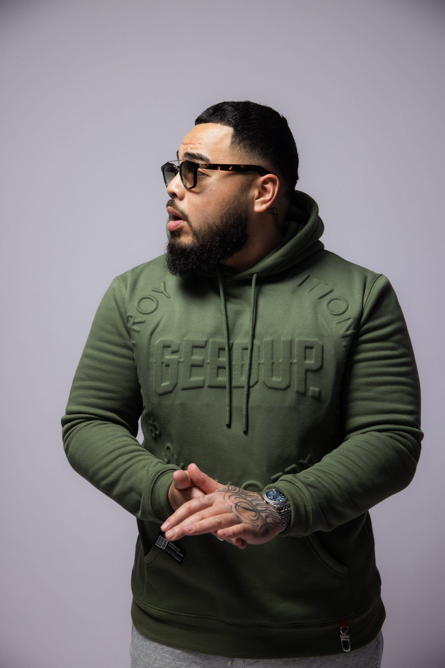 O/S Emblem Emboss Hoody Military Green