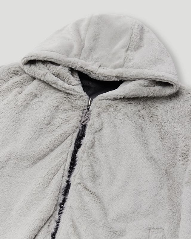 Fabric and finish detail on the Geedup DEL 05 Handstyle Team Logo Reversible Leather Faux Fur Jacket in side one.