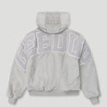 Rear view of the Geedup DEL 05 Handstyle Team Logo Reversible Leather Faux Fur Jacket in side two.2