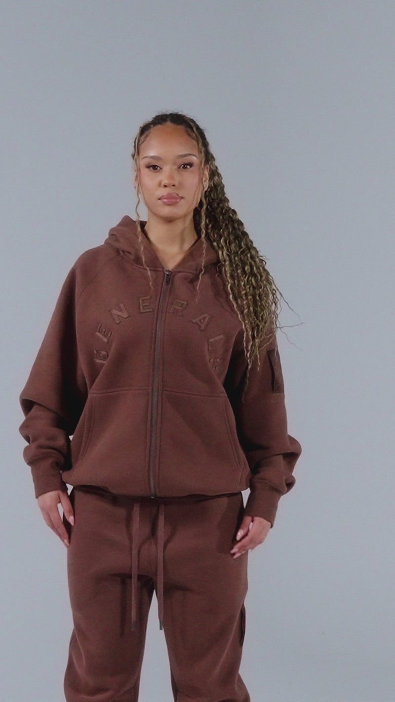 Generals Classic Fit Raglan Zip Hoodie Chestnut